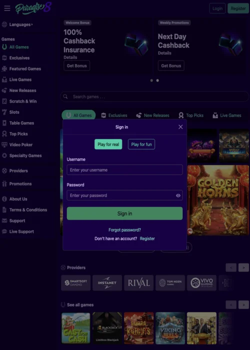 Login Paradise 8 Casino